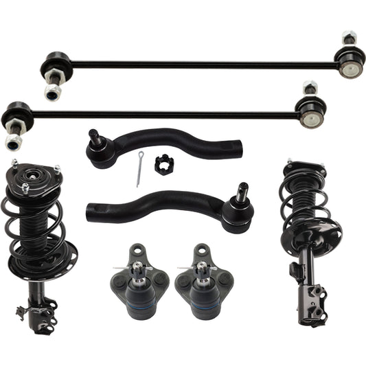 8-Piece Kit Front Suspension Kit, Includes (2) Ball Joint, (2) Shock Absorber and Strut Assembly, (2) Sway Bar Link, and (2) Tie Rod End