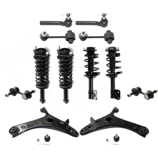 12-Piece Kit Front and Rear Suspension Kit, Includes (2) Control Arm, (4) Shock Absorber and Strut Assembly, (4) Sway Bar Link, and (2) Tie Rod End