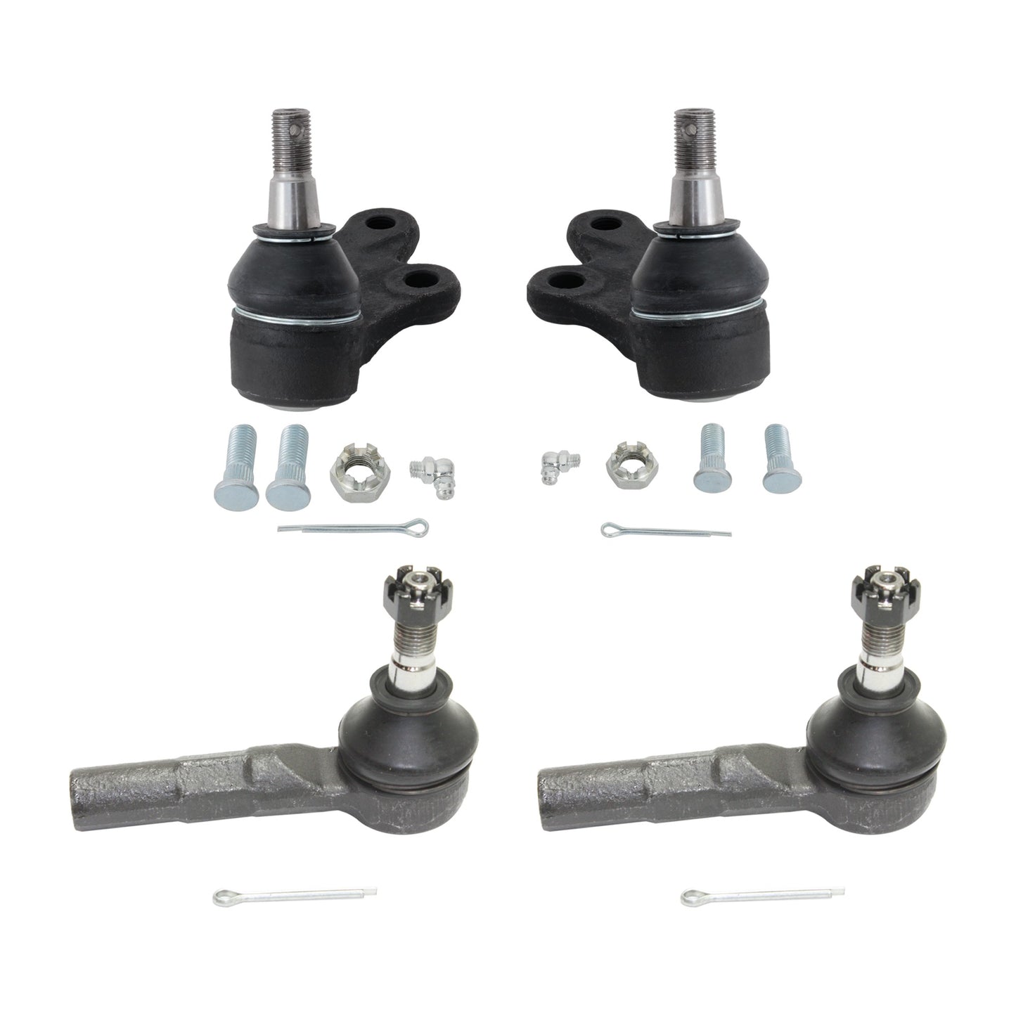 4-Piece Kit Front, Driver and Passenger Side, Lower Ball Joint Includes (2) Ball Joint and (2) Tie Rod End