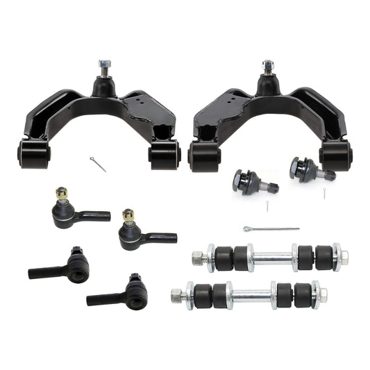 10-Piece Kit Front, Driver and Passenger Side, Upper Control Arms, Includes (2) Ball Joint, (2) Control Arm, (2) Sway Bar Link, and (4) Tie Rod End