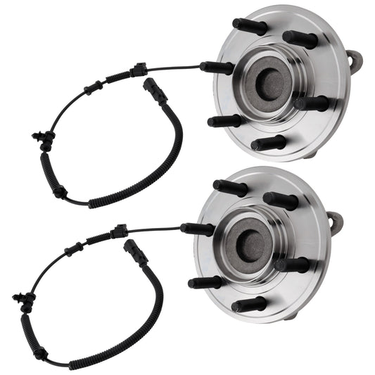 2-Wheel Set Front, Driver and Passenger Side Wheel Hub, 6 Lugs, With Bearing, With Sensor, RWD, Includes (2) Wheel Hub, (2) Ball Joint and (2) Sway Bar Link