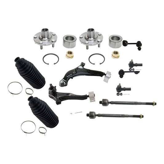 12-Piece Kit Front, Driver and Passenger Side Suspension Kit, Includes (2) Control Arm, (2) Steering Rack Boot, (2) Sway Bar Link, (4) Tie Rod End, and (2) Wheel Hub