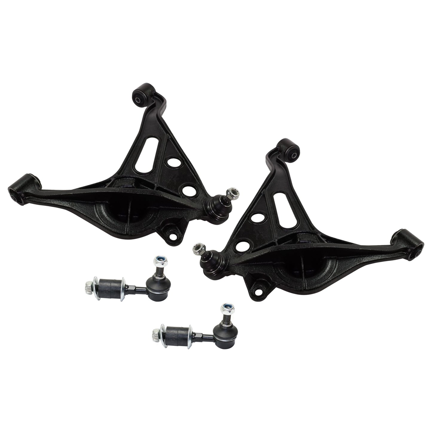 4-Piece Kit Front, Driver and Passenger Side, Lower Control Arms, Includes (2) Control Arm and (2) Sway Bar Link