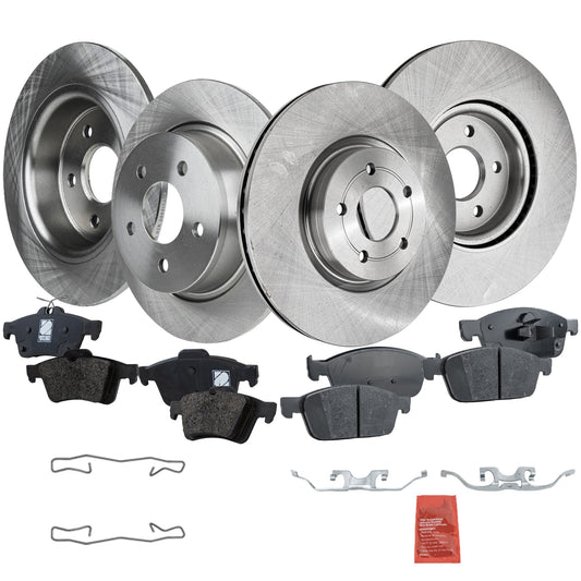 4-Wheel Set Front and Rear Brake Disc and Pad Kit, Plain Surface 5 Lugs Front-299.97 mm/Rear-279.91 mm Organic Pro-Line Series, Includes (4) Brake Disc and (2) Brake Pad Set