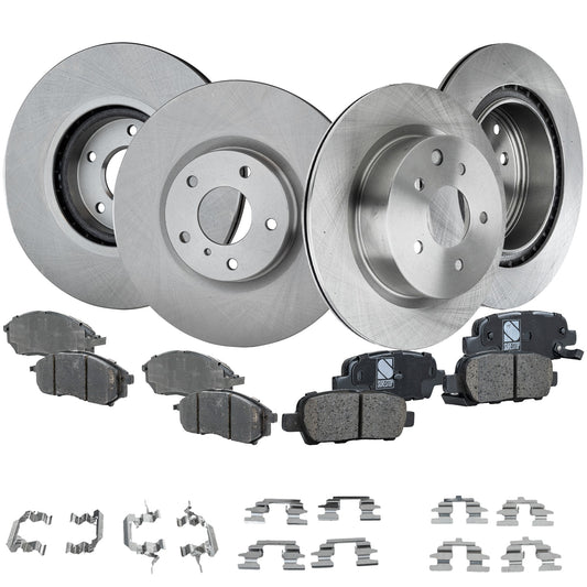4-Wheel Set Front and Rear Brake Disc and Pad Kit, Plain Surface 5 Lugs Front-320.04 mm/Rear-307.59 mm Ceramic Pro-Line Series, Includes (4) Brake Disc and (2) Brake Pad Set