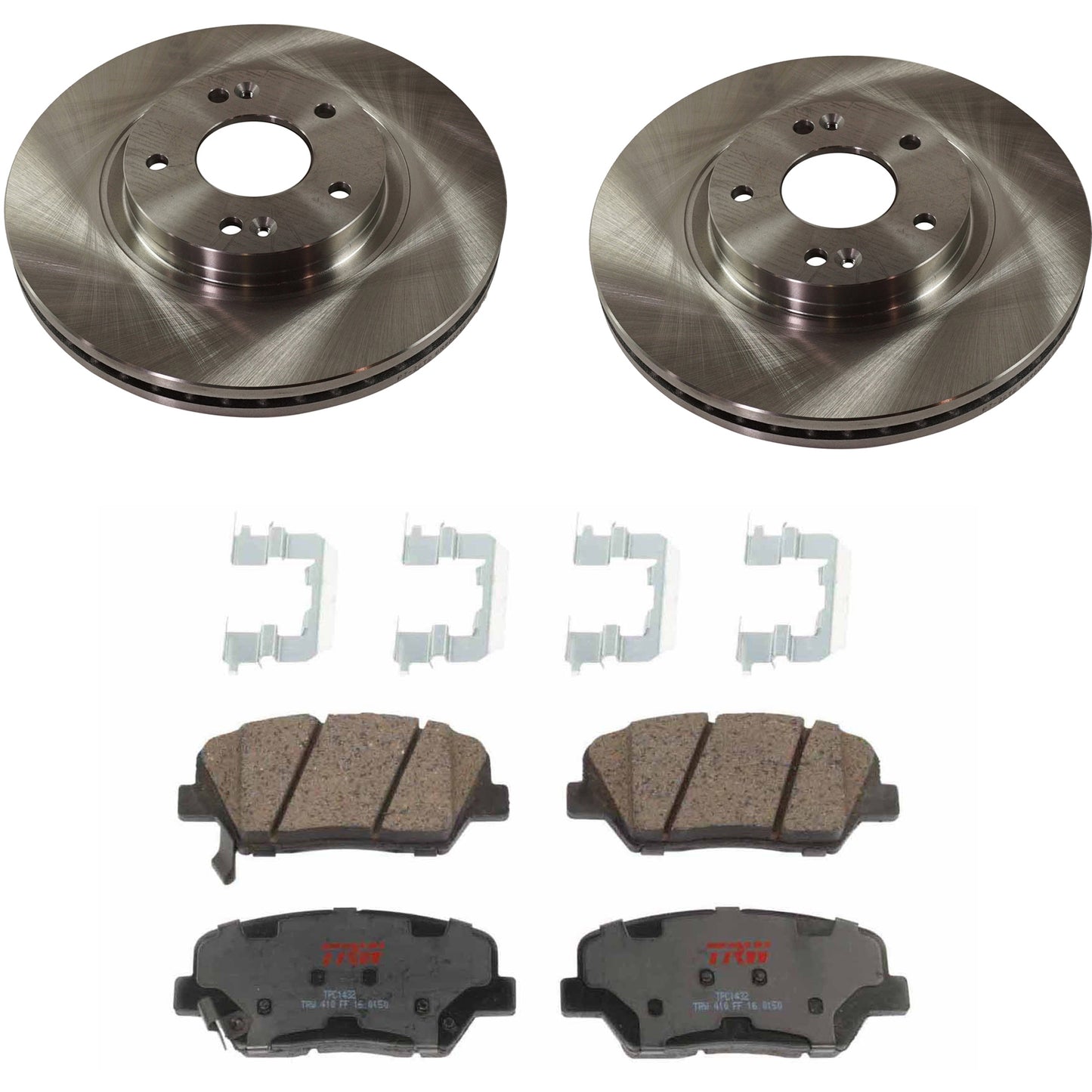 KIT-TRW101221-1860 Комплект из 2 передних тормозных дисков и колодок, гладкая поверхность, 5 зажимов, 300,23 мм, керамические, фрикционные, премиум-серии, включает в себя (2) тормозных диска и (1) комплект тормозных колодок