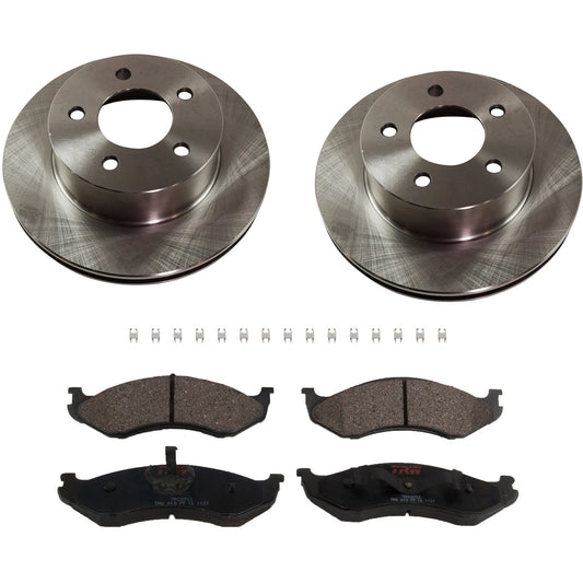 KIT-TRW101221-2158 Комплект из 2 передних тормозных дисков и колодок, гладкая поверхность, 5 выступов, 279,91 мм, полуметаллические, фрикционные, премиум-серии, в комплект входят (1) комплект тормозных колодок и (2) тормозных диска