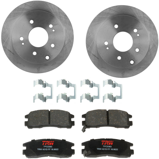 KIT-TRW101221-2980 Комплект из 2 задних тормозных дисков и колодок, гладкая поверхность, 5 выступов, 261,11 мм, керамические, фрикционные, премиум-серии, включает в себя (1) комплект тормозных колодок и (2) тормозных диска