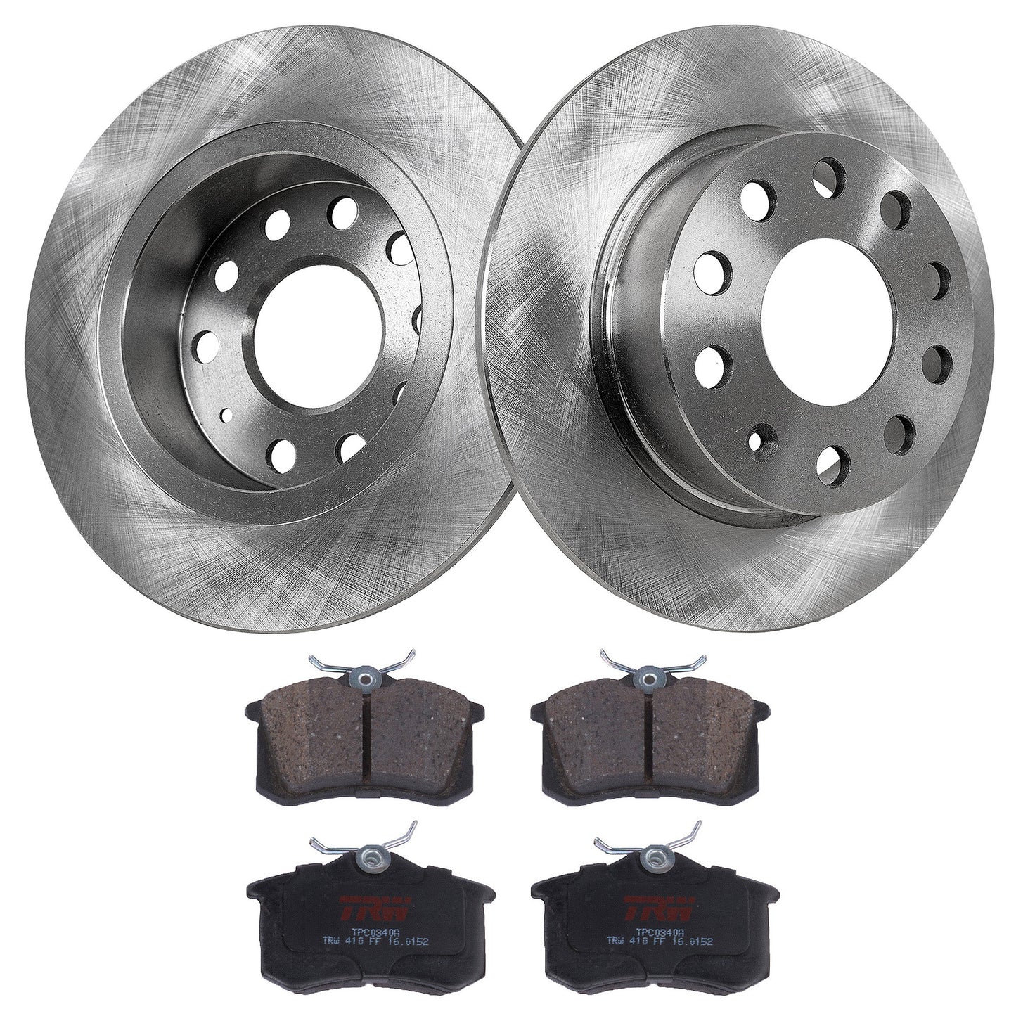 KIT-TRW101221-4024 Комплект из 2 задних тормозных дисков и колодок, гладкая поверхность, 5 выступов, 254,76 мм, полуметаллическая серия Premium Friction, включает в себя (2) тормозных диска и (1) комплект тормозных колодок