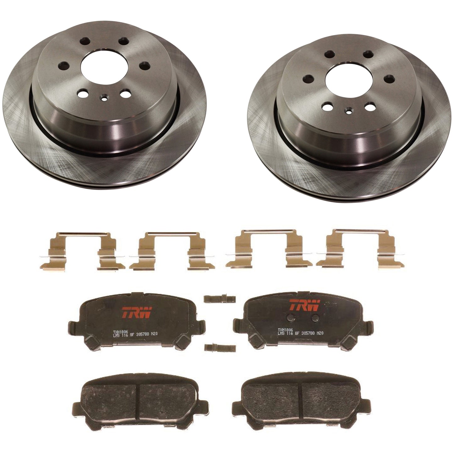 KIT-TRW101221-705 Комплект из 2 задних тормозных дисков и колодок, гладкая поверхность, 6 выступов, 324 мм, полуметаллические, премиум-серия, фрикционные, в комплект входят (2) тормозных диска и (1) комплект тормозных колодок