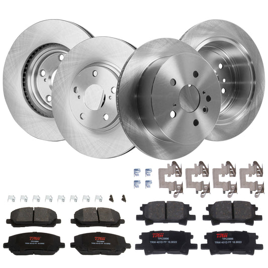 KIT-TRW101921-1127 4-Wheel Set Front and Rear Brake Disc and Pad Kit, Plain Surface 5 Lugs - Front; 5 Lugs - Rear Front-295.91 mm/Rear-288.04 mm Ceramic Premium Friction Series, Includes (4) Disc and (2) Pad Set