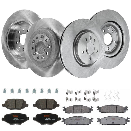 KIT-TRW101921-348 4-Wheel Set Front and Rear Brake Disc and Pad Kit, Plain Surface 5 Lugs - Front; 5 Lugs - Rear Front-325.12 mm/Rear-329.95 mm Ceramic Premium Friction Series, Includes (4) Disc and (2) Pad Set