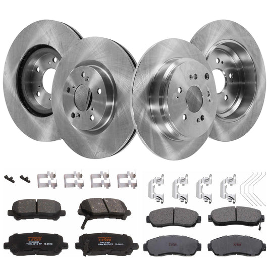 KIT-TRW101921-517 4-Wheel Set Front and Rear Brake Disc and Pad Kit, Plain Surface 5 Lugs - Front; 5 Lugs - Rear Front-320.04 mm/Rear-334.01 mm Ceramic Premium Friction Series, Includes (4) Disc and (2) Pad Set