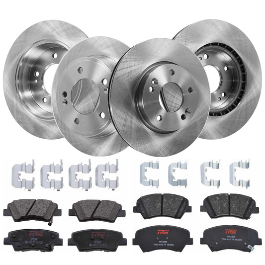 KIT-TRW101921-563 4-Wheel Set Front and Rear Brake Disc and Pad Kit, Plain Surface 5 Lugs - Front; 5 Lugs - Rear Front-279.91 mm/Rear-261.87 mm Ceramic Premium Friction Series, Includes (2) Pad Set and (4) Disc