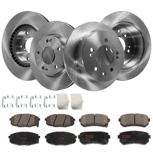 KIT-TRW101921-572 4-Wheel Set Brake Disc and Pad Kit, Plain Surface 5 Lugs - Front; 5 Lugs - Rear Front-275.08 mm/Rear-261.87 mm Ceramic Premium Friction Series, Includes (4) Brake Disc and (2) Brake Pad Set