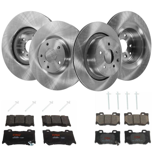 KIT-TRW101921-634 4-Wheel Set Front and Rear Brake Disc and Pad Kit, Plain Surface 5 Lugs - Front; 5 Lugs - Rear Front and Rear-329.95 mm Semi-metallic Premium Friction Series, Includes (4) Disc and (2) Pad Set