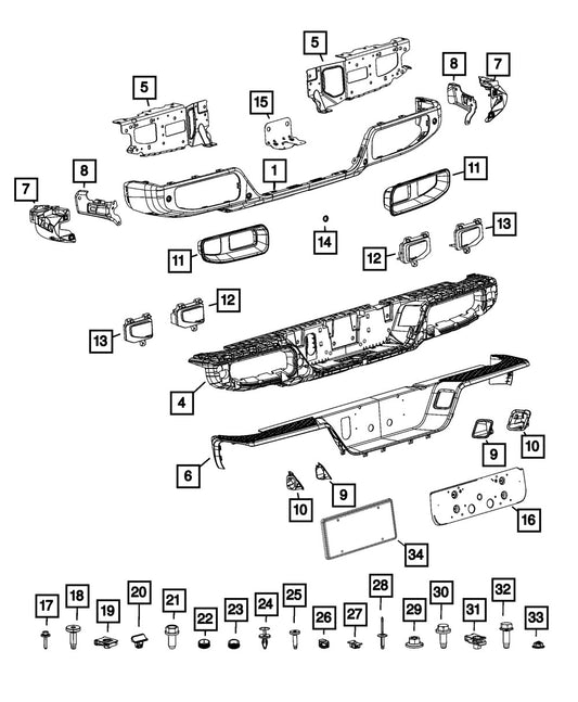 68356522AB Rear, Passenger Side Bumper Bracket, Crew Cab Pickup