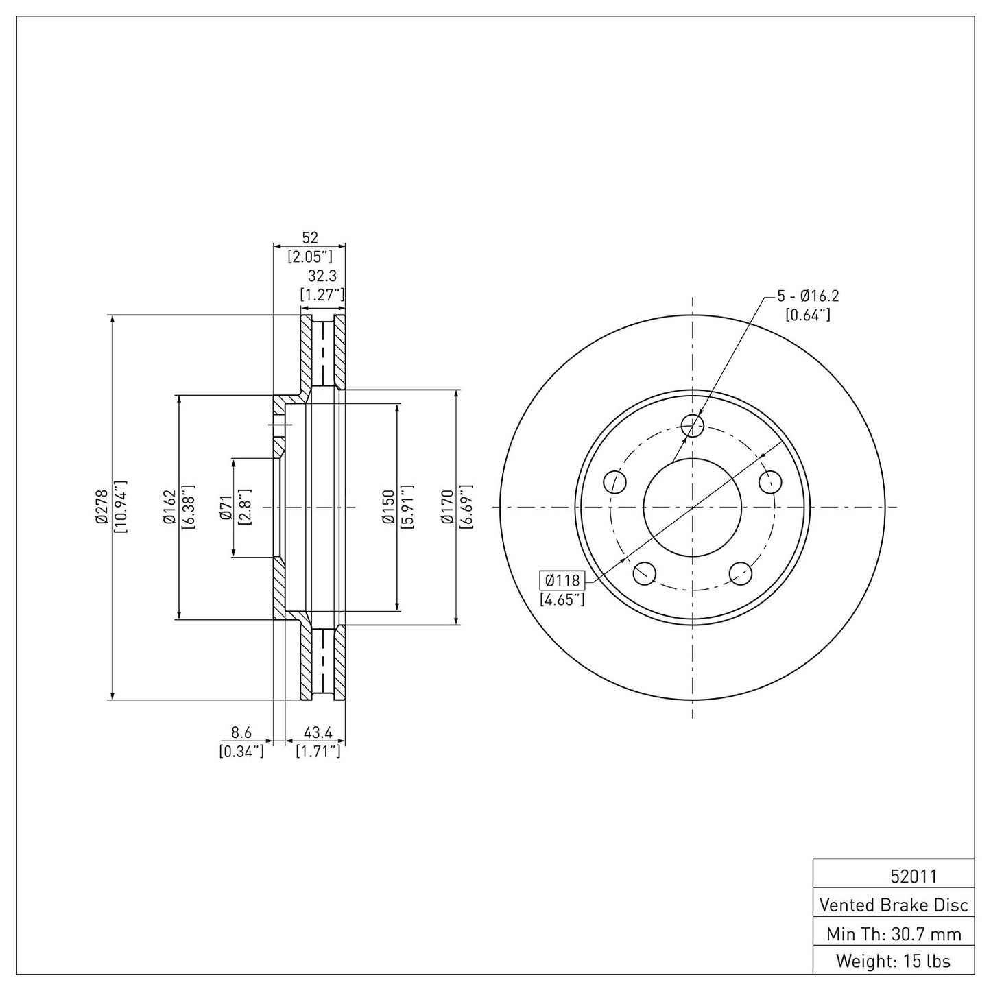 ERE-52011 Front Brake Disc, Plain Surface
