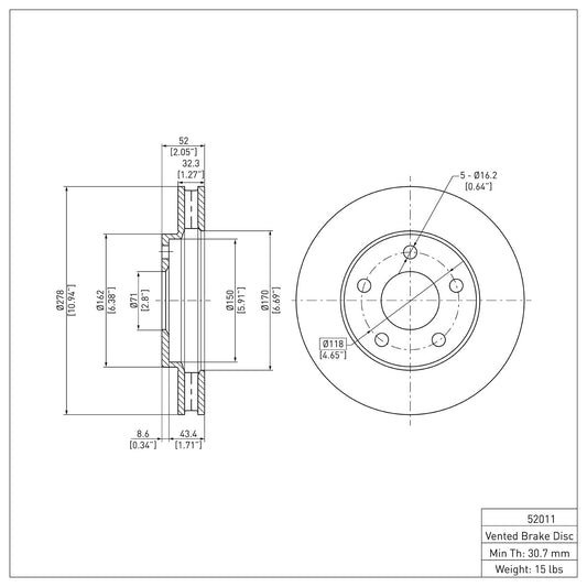 ERE-52011 Front Brake Disc, Plain Surface