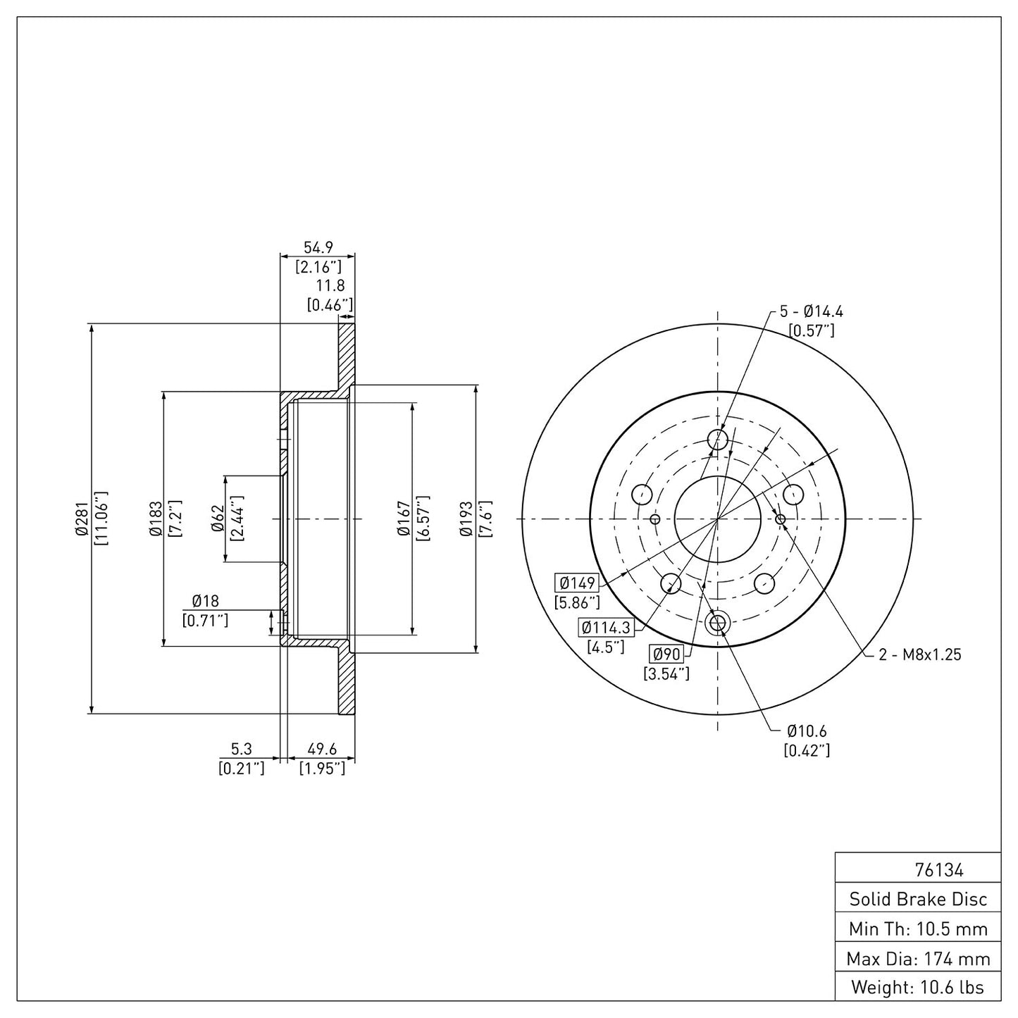 ERE-76134 Rear Brake Disc, Plain Surface