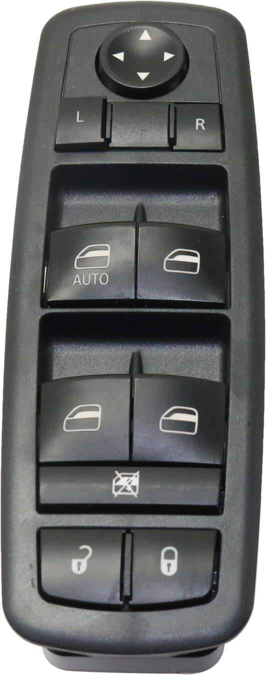 Front, Driver Side Window Switch, Black, 10-Button, Driver One Touch Down Only, 13-Prong Blade and 8-Prong Pin Male Terminals, 2 Female Connectors