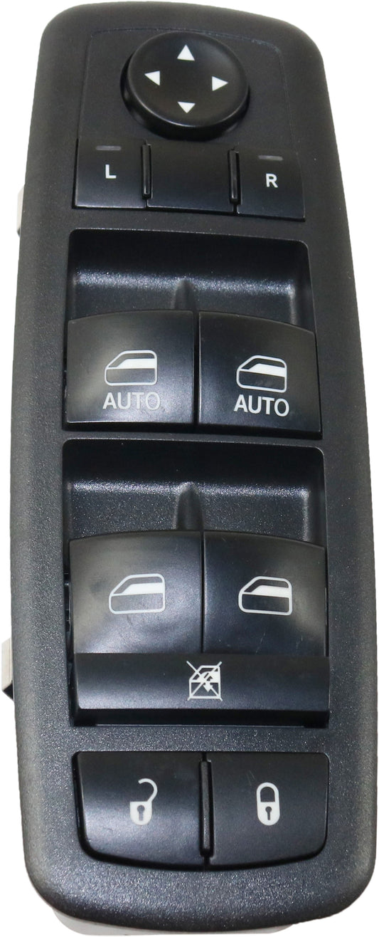 Front, Driver Side Window Switch, Black, 10-Button, with Auto Up/Down, without Power Folding Mirror Switch