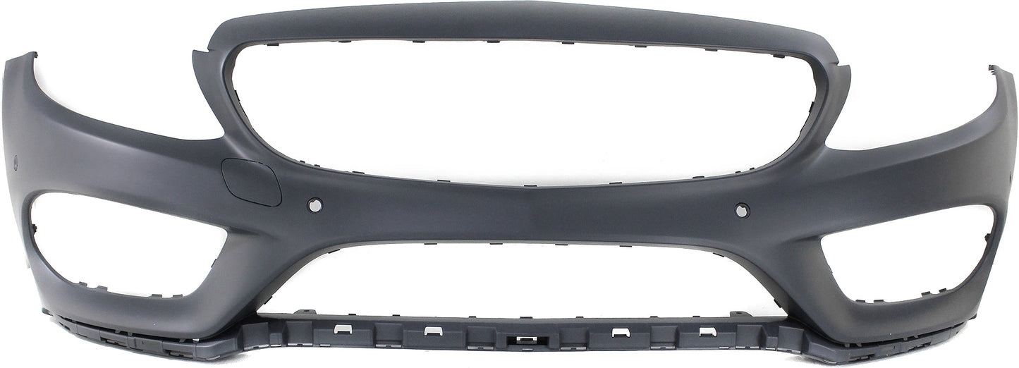 Накладка на передний бампер, грунтованная, для седанов, для моделей с пакетом отделки AMG, без системы кругового обзора, с отверстиями для датчиков парковки, кроме модели C63