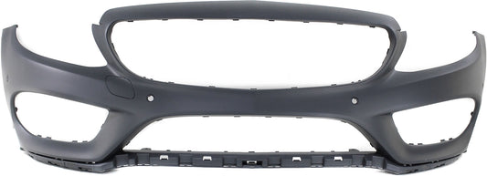 Накладка на передний бампер, грунтованная, для седанов, для моделей с пакетом отделки AMG, без системы кругового обзора, с отверстиями для датчиков парковки, кроме модели C63