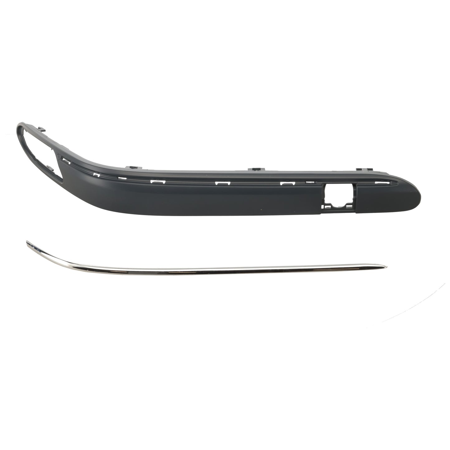 Front, Passenger Side Bumper Trim, Primed, Without Parking Aid Sensor Holes
