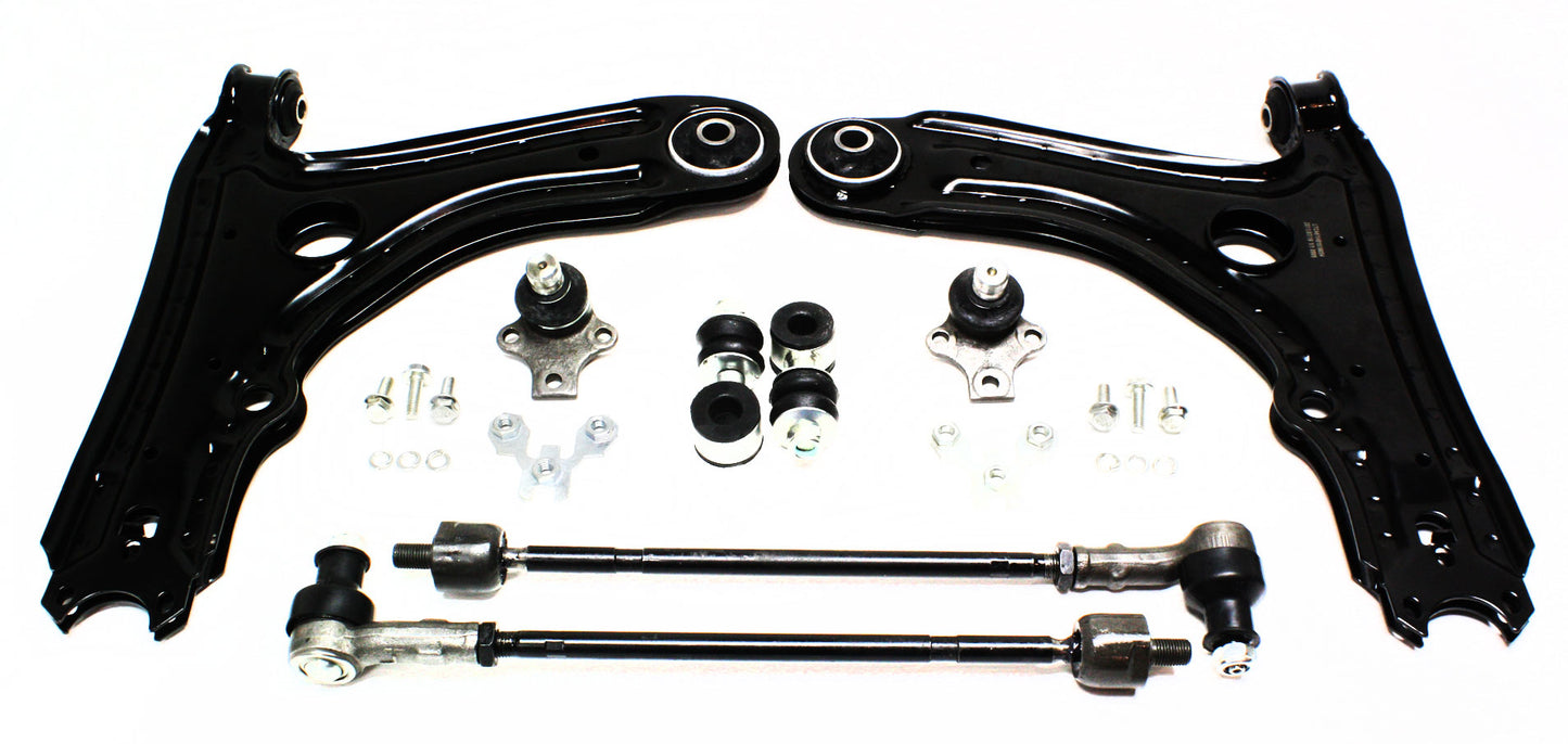 Front, Driver and Passenger Side, Lower Control Arm Kit, with Front Inner and Outer Tie Rod Assemblies, Front Lower Ball Joints and Front Sway Bar Links