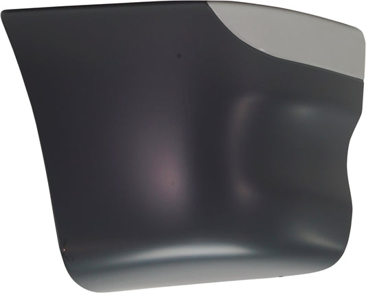 Front, Passenger Side Bumper End, Painted Black and Silver Plastic