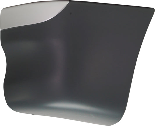 Front, Driver Side Bumper End, Painted Black and Silver Plastic