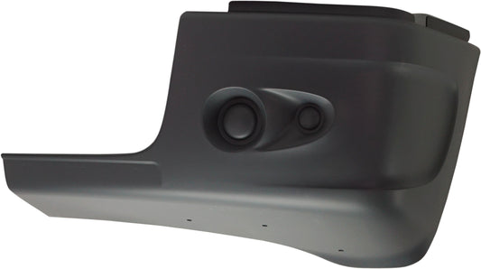 Front, Driver Side Bumper End, Painted Black Plastic