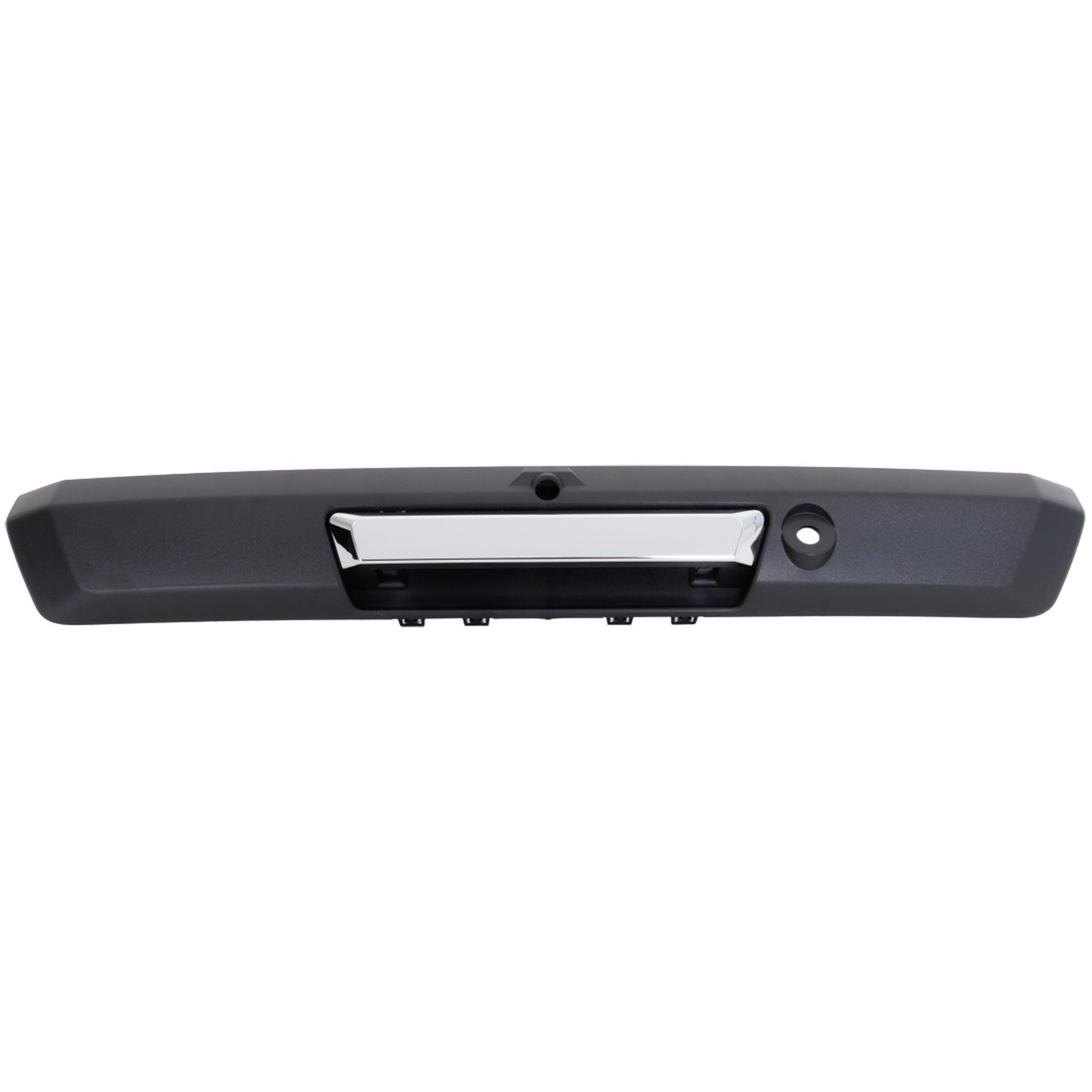 Tailgate Handle, Chrome Lever with Textured Black Housing Bezel, Manual Type, with Camera Hole, For Models with Rear View Camera and Trailer Hook Up Light-Fixed, without 4 Slots