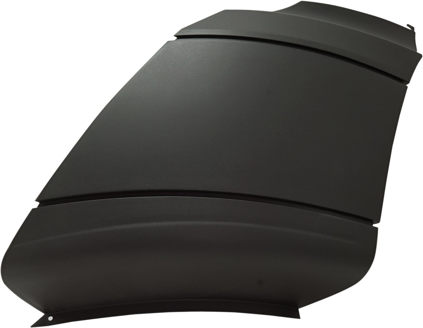 Front, Driver Side Bumper End, Painted Black Plastic