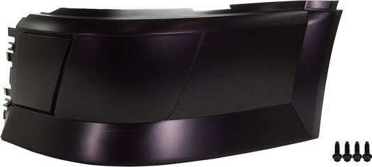 Front, Driver Side Bumper End, Painted Black Plastic