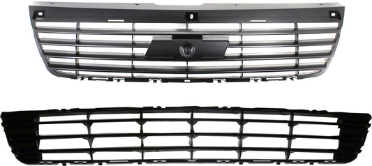 2-Piece Kit Front, Upper and Lower Bumper Grille, Black Shell and Insert, Includes (1) Bumper Grille and (1) Grille Assembly