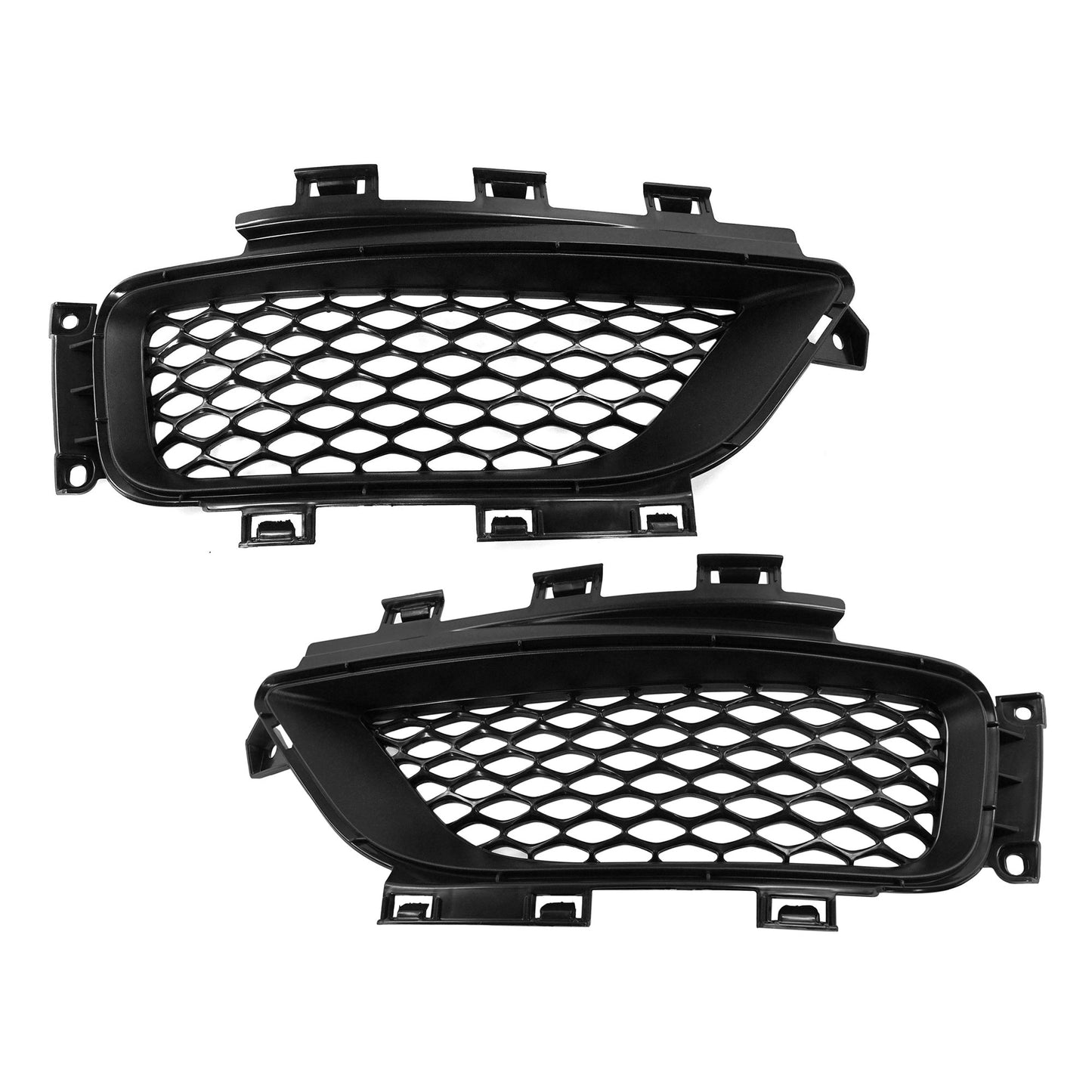 Front, Driver and Passenger Side Bumper Grilles, Primed, Plug-Fog Lamp Hole, For Models With Active Grille Shutter (Code X8W)