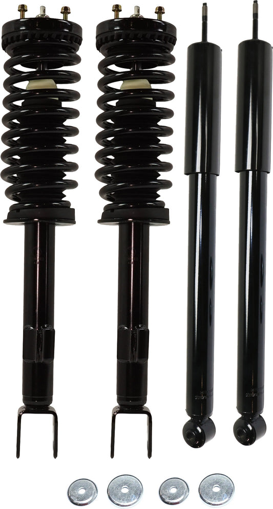 Front and Rear, Driver and Passenger Side Shock and Fully Loaded Strut, RWD, For Models With Performance Suspension, Without High Performance Suspension