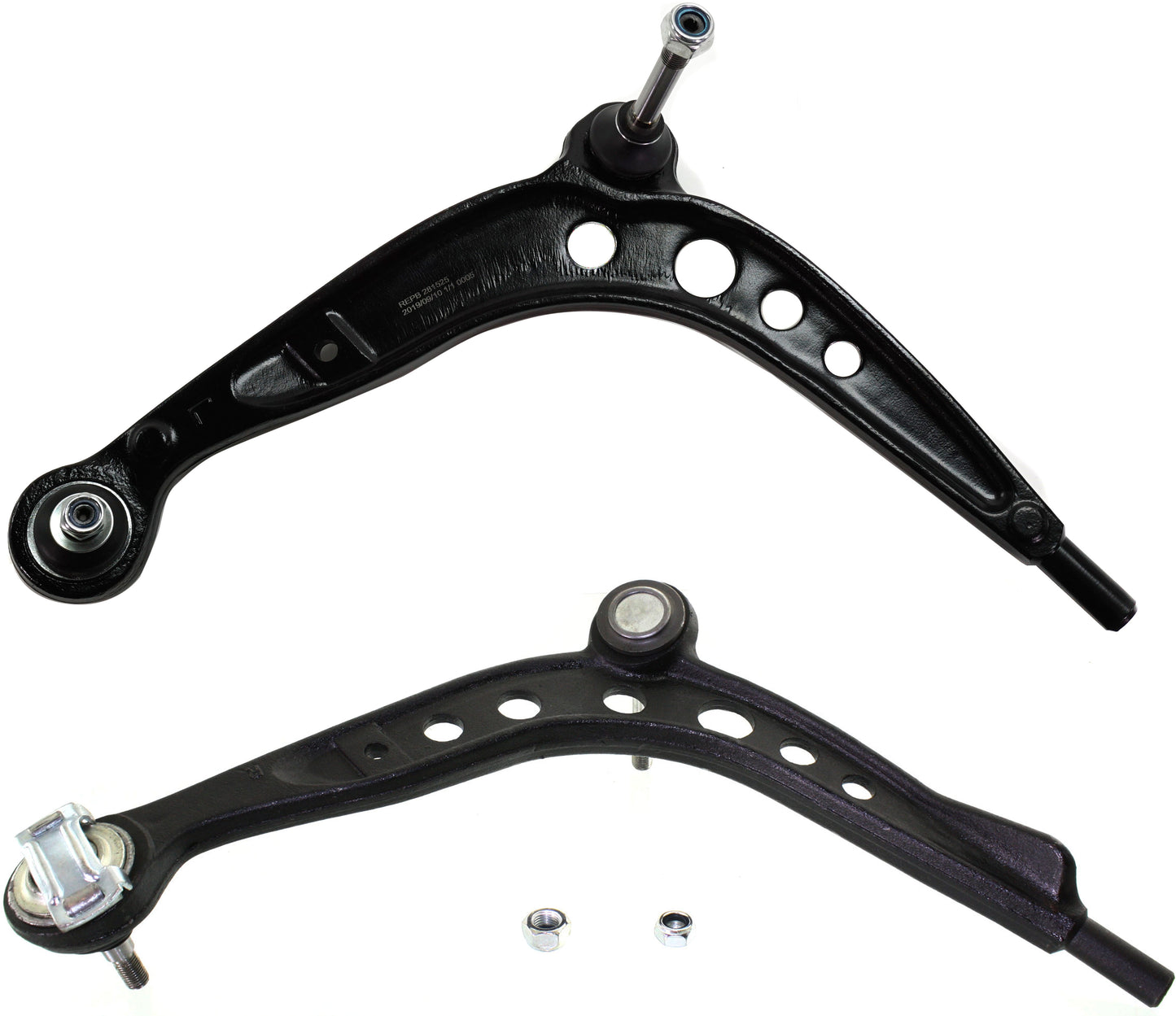 Передняя часть, сторона водителя и пассажира, нижние рычаги управления