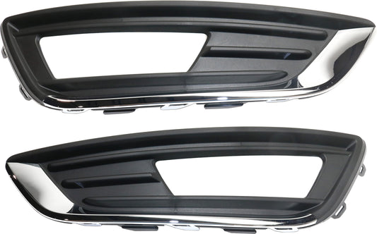 Front, Driver and Passenger Side Fog Light Trims, Black and Chrome