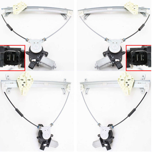 Front, Driver and Passenger Side Window Regulators, Power, Coupe, For Models With Anti-Pinch Protection