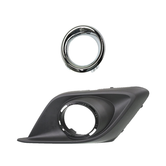 Front, Passenger Side Fog Light Trims, Matte Black Bezel; Chrome Molding, For Models With Chrome Trim Ring
