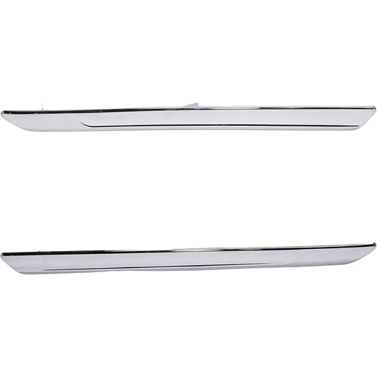 Rear, Driver and Passenger Side Bumper Trims, Chrome, Mounted on Side Bumper Molding