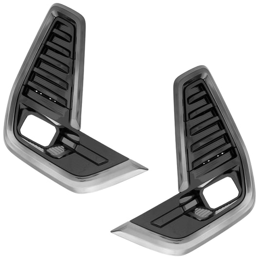 Front, Driver and Passenger Side Fog Light Trims, Black and Chrome