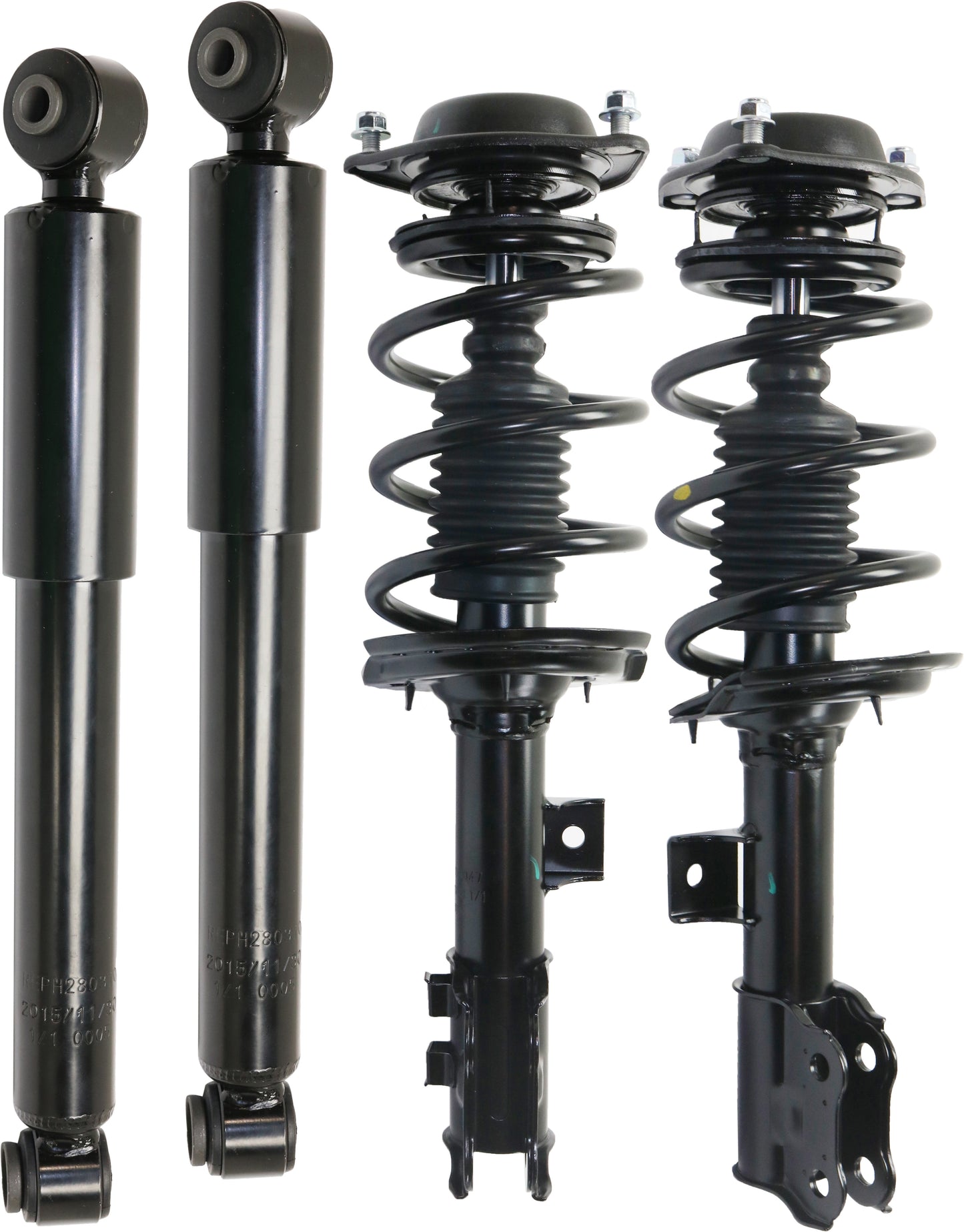 Front and Rear, Driver and Passenger Side Shock and Fully Loaded Strut, Sedan