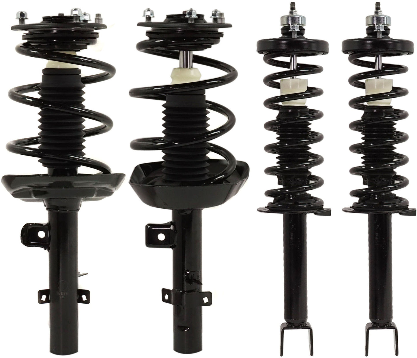 Передняя и задняя, ​​со стороны водителя и пассажира, полностью нагруженная стойка