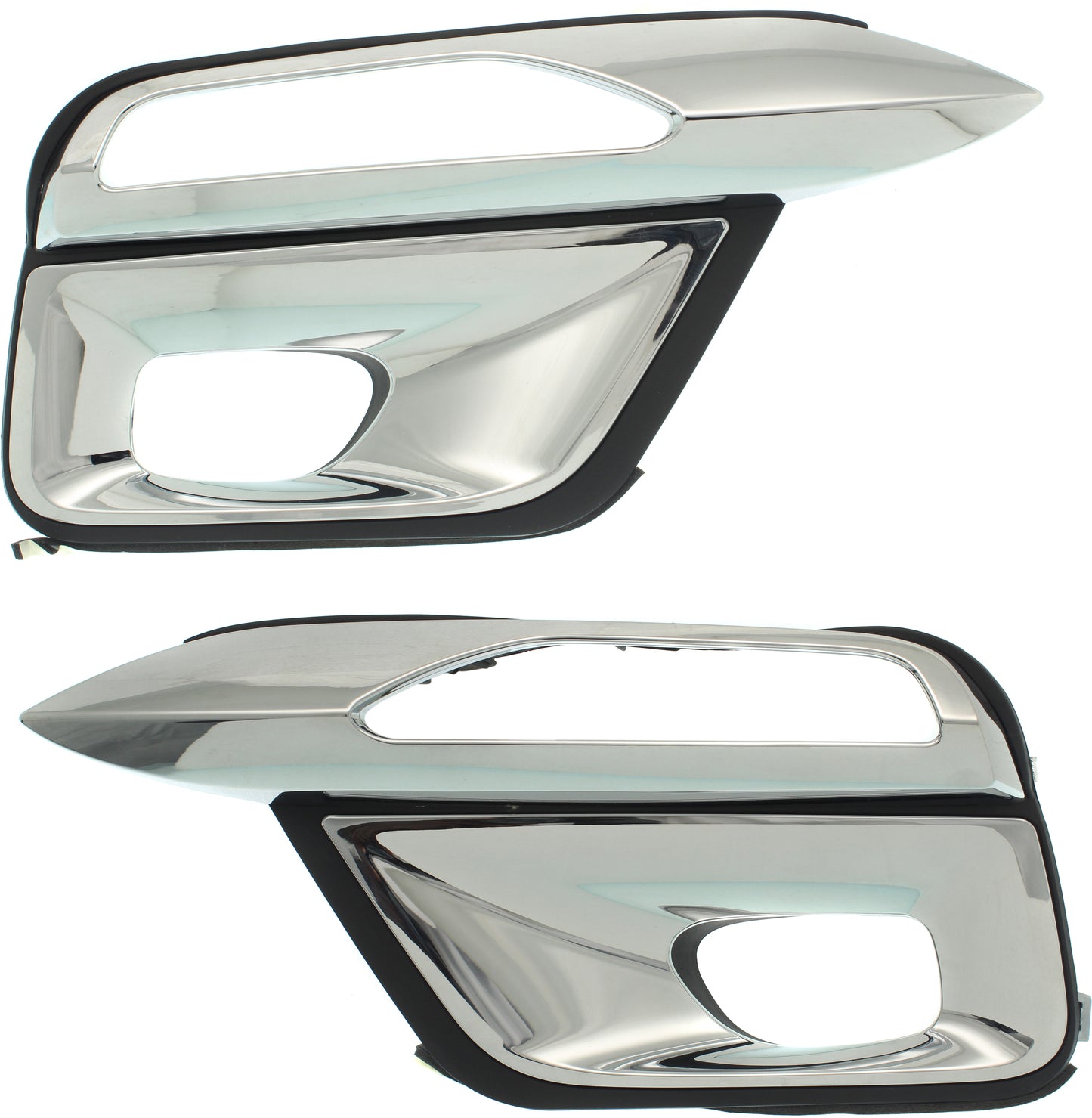 Front, Driver and Passenger Side Fog Light Trims, Black and Chrome, For Models Without Collision Warning