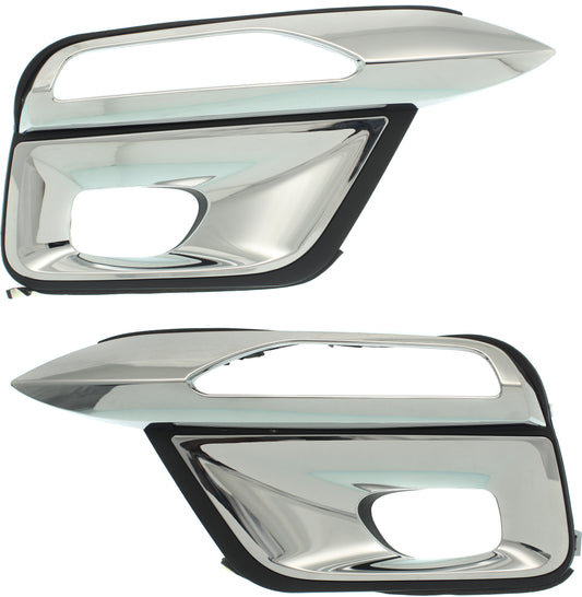 Front, Driver and Passenger Side Fog Light Trims, Black and Chrome, For Models Without Collision Warning