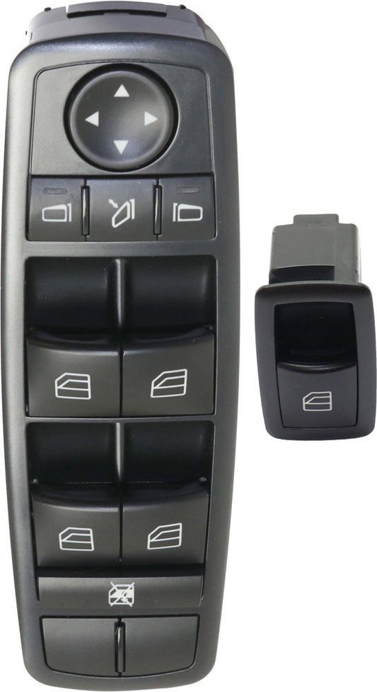 Front, Driver and Passenger Side Window Switches, Black, 1-Button